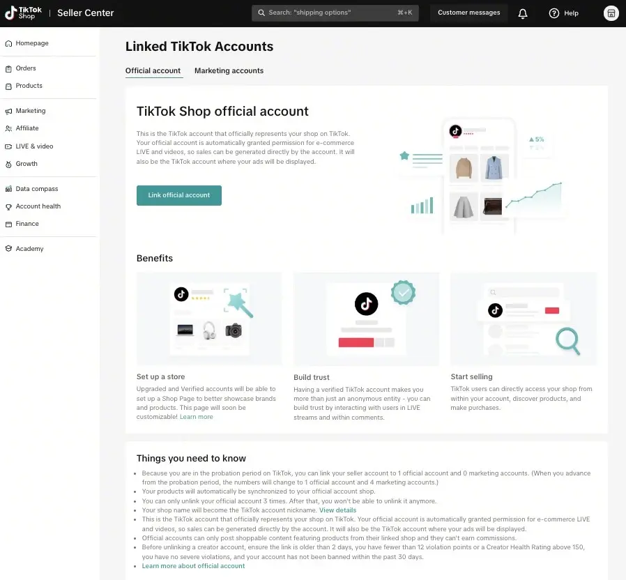 ลงทะเบียนร้านค้า Tik Tok ขายของ