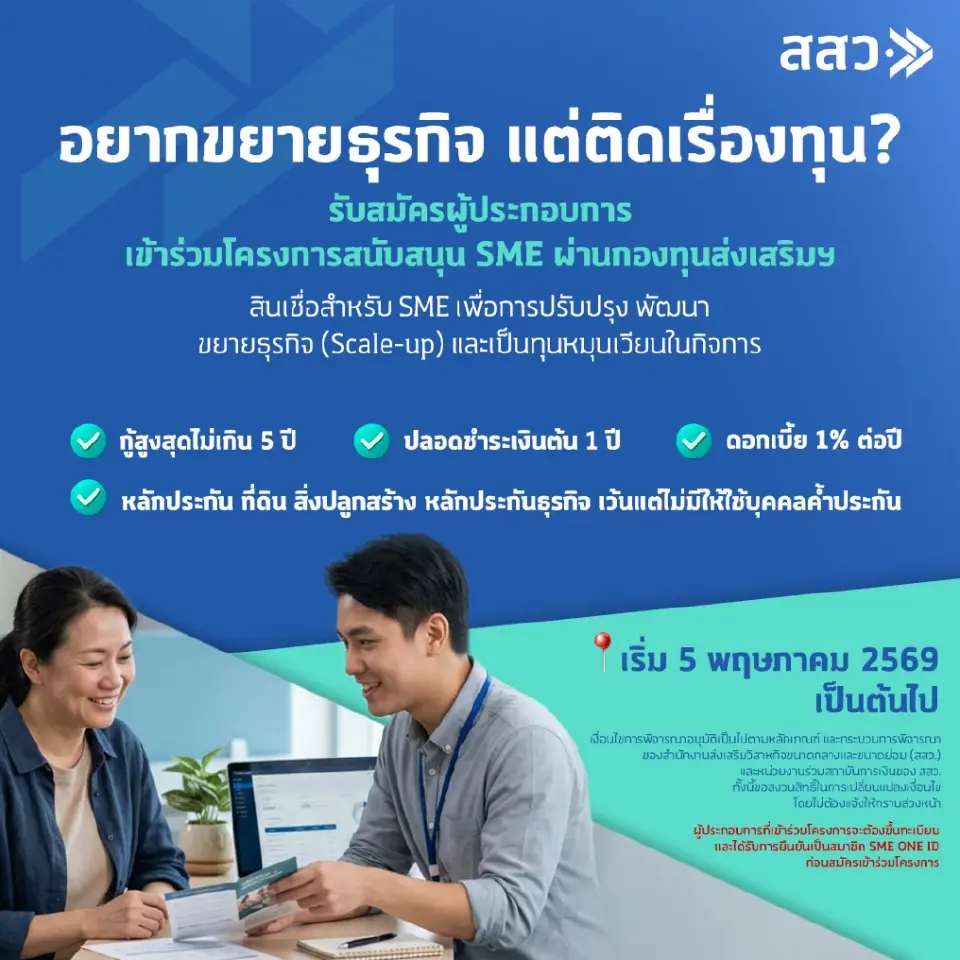 เปิดคุณสมบัติ SME ยื่นขอสินเชื่อ 1,200 ล้าน ดอกเบี้ย 1% เปิดลงทะเบียนวันแรก 5 พ.ค. นี้