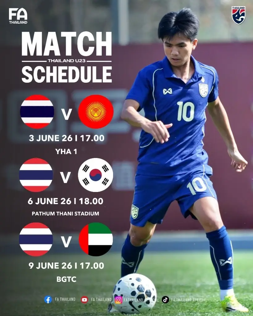 ฟุตบอลชายทีมชาติไทย รุ่นอายุไม่เกิน 23 ปี เตรียมอุ่นเครื่องฟีฟ่า เดย์ พบกับ คีร์กิซสถาน -เกาหลีใต้ -สหรัฐอาหรับเอมิเรสต์ 