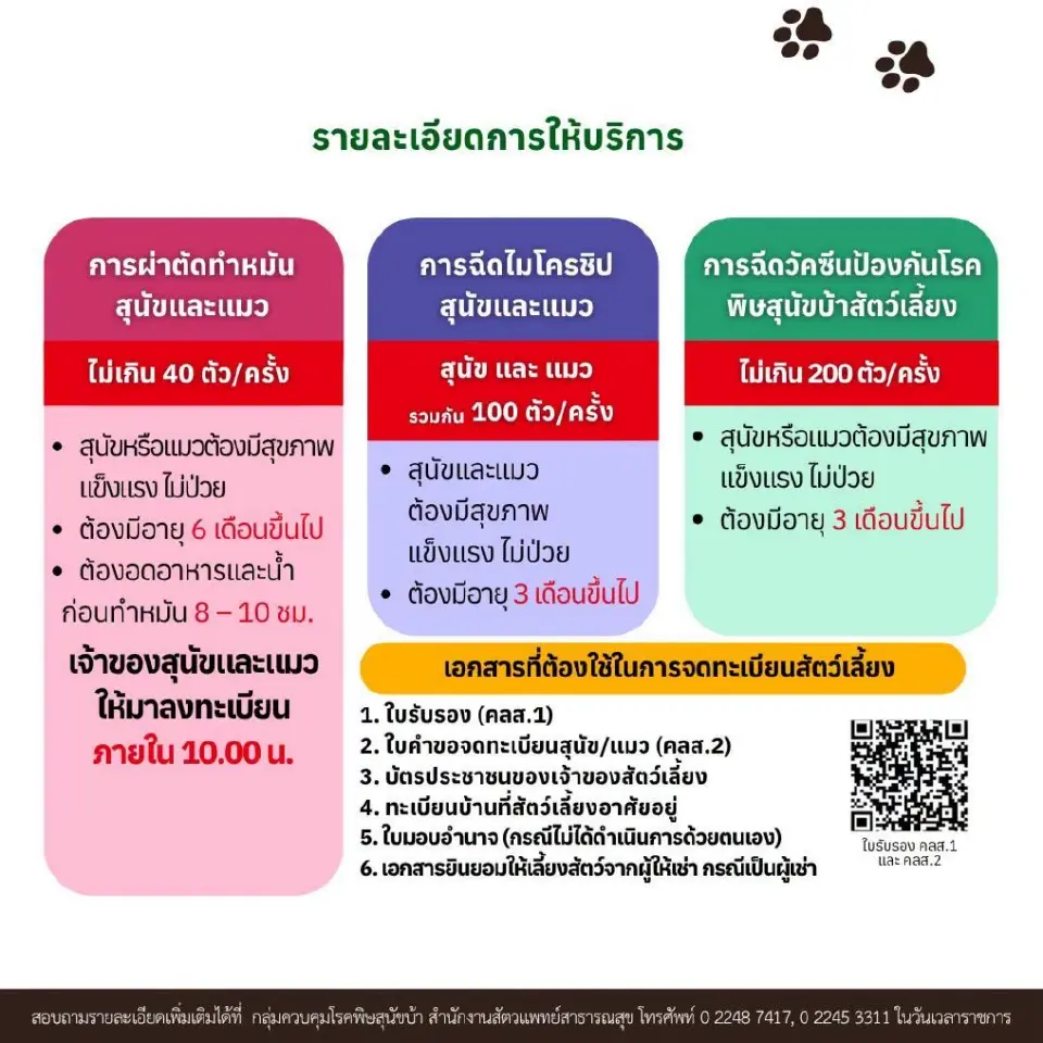 กทม. เปิดพิกัด "ทำหมัน-ฉีดวัคซีน-ฝังชิป" สุนัขและแมวฟรี 23-26 มิ.ย. นี้