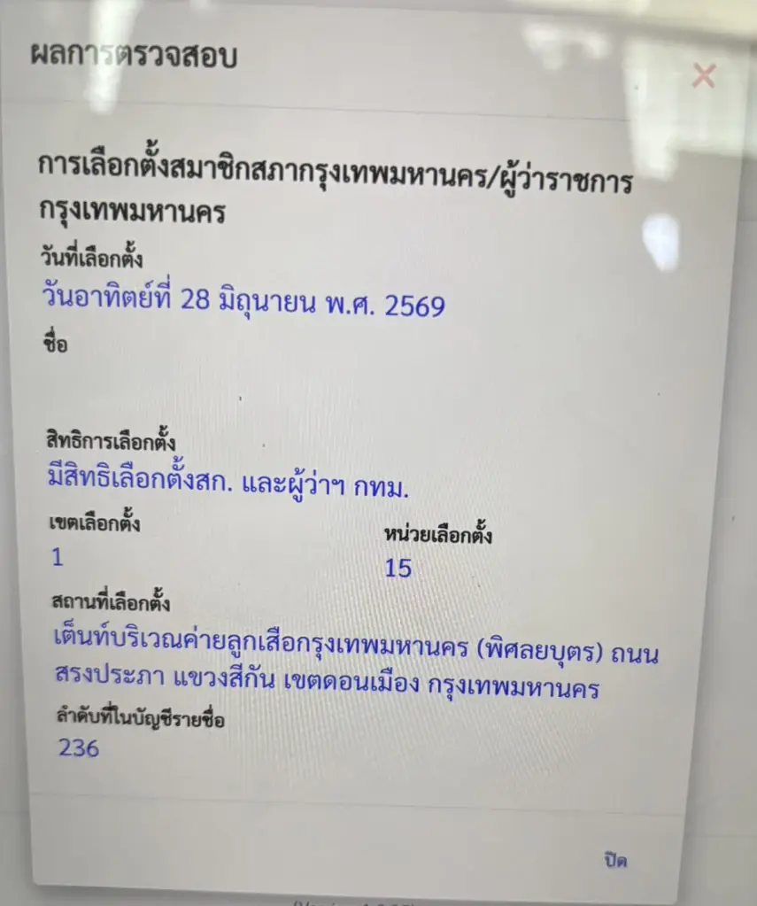 ผลการตรวจสอบสิทธิเลือกตั้งผู้ว่า กทม.2569