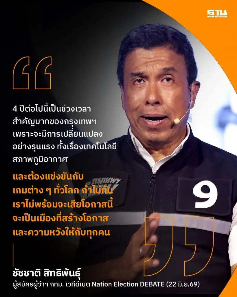 นายชัชชาติ สิทธิพันธุ์ ผู้สมัครผู้ว่าฯ กทม. เวทีดีเบต Nation Election DEBATE (22 มิ.ย.69) 