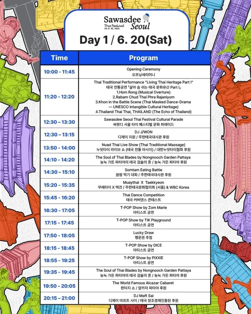 Sawasdee Seoul Thai Festival 2026 วันเสาร์ที่ 20 มิ.ย. 69