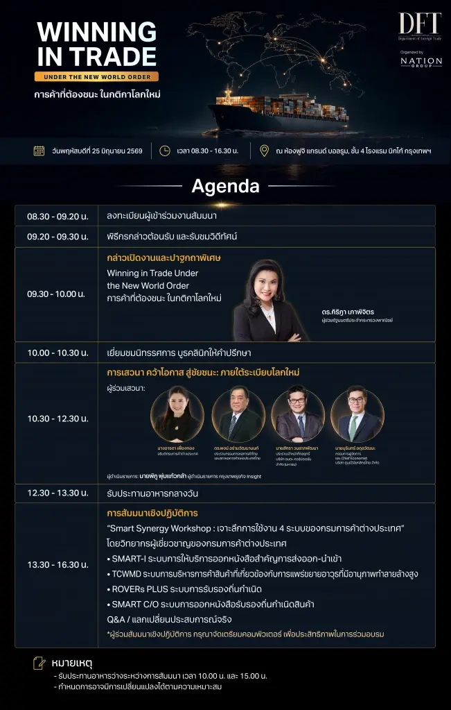 งานสัมมนา "WINNING IN TRADE UNDER THE NEW WORLD ORDER การค้าที่ต้องชนะ ในกติกาโลกใหม่"
