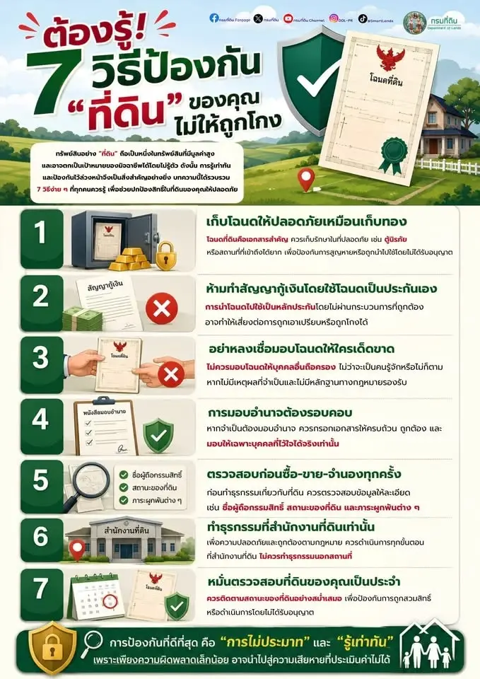 กรมที่ดิน แนะ 7 วิธีป้องกันไม่ให้โฉนดที่ดินโดนโกง