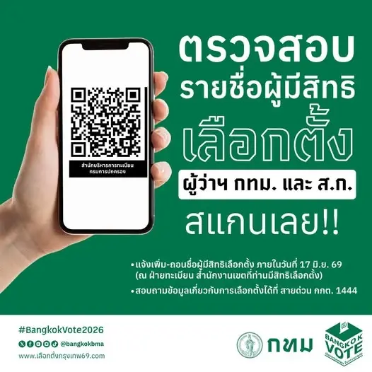 ตรวจสอบรายชื่อผู้มีสิทธิเลือกตั้งผู้ว่าฯ กทม. และ ส.ก. 2569