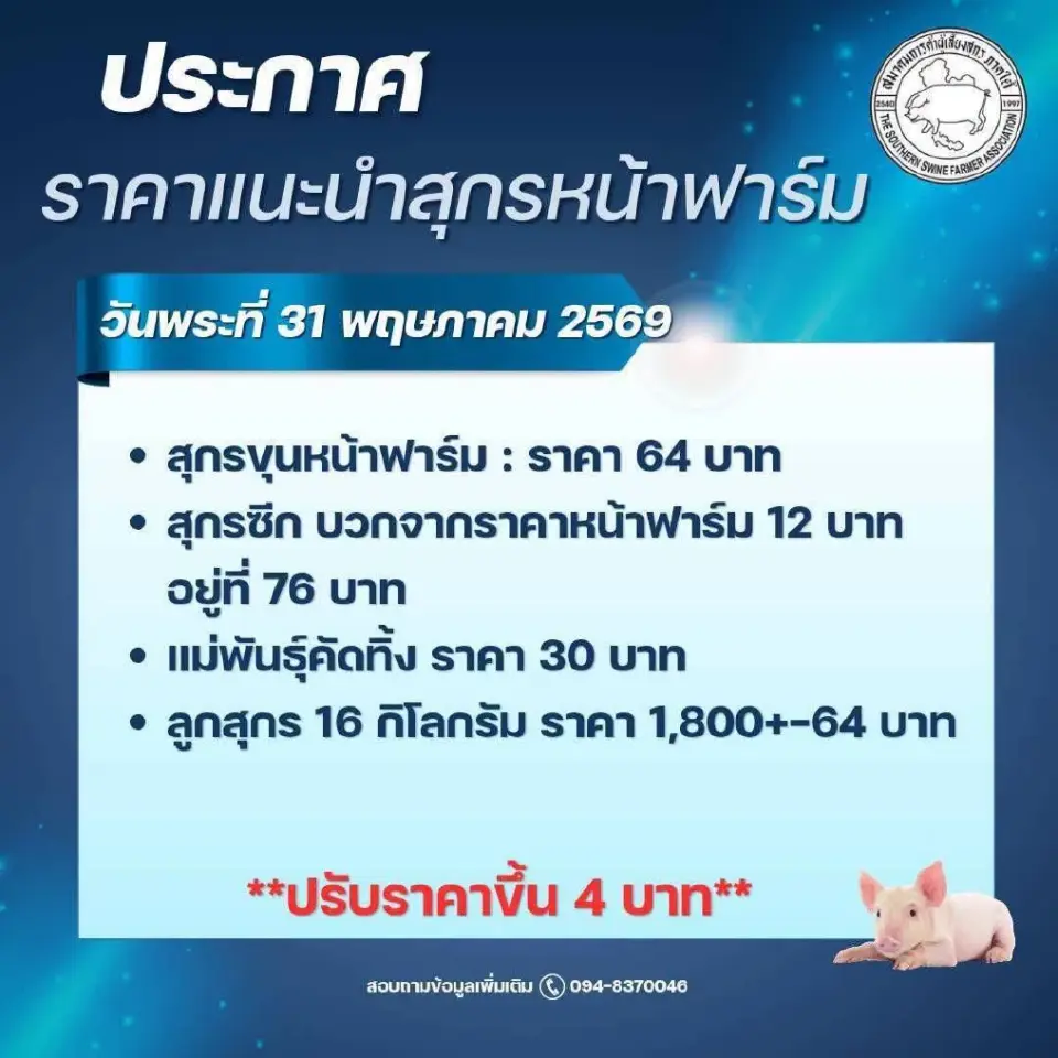 ราคาปรับขึ้น 4 บาท ณ วันที่ 31 พฤษภาคม 2569