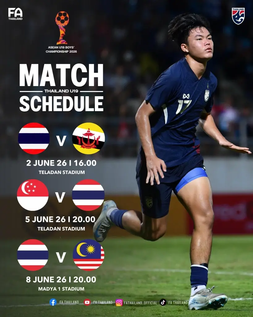 โปรแกรมทีมชาติไทย U19 ในศึกชิงแชมป์อาเซียน ASEAN U19 Boys' Championship 2026 
