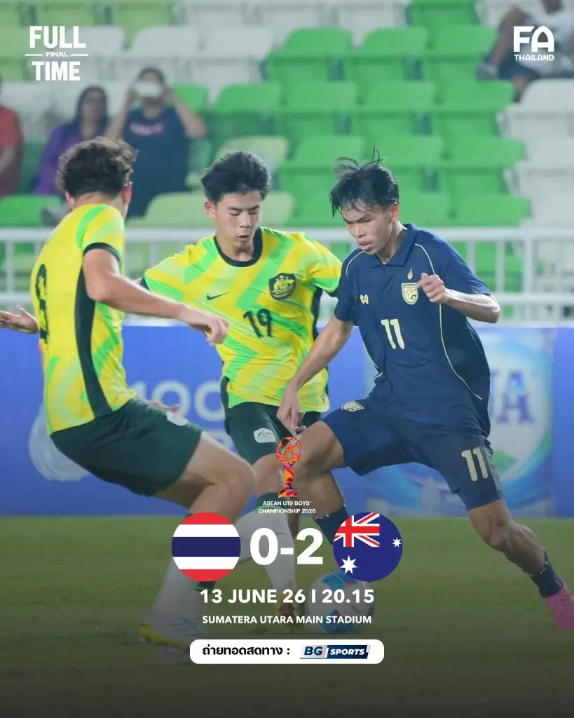 ไทย แพ้ ออสเตรเลีย 0-2 