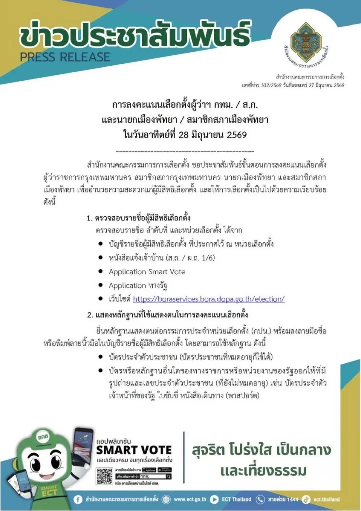 ขั้นตอนลงคะแนนเลือกตั้งผู้ว่าฯ กทม.2569