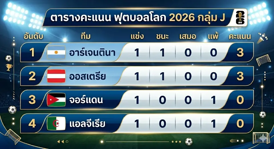 ตารางคะแนนกลุ่ม J ฟุตบอลโลก 2026 