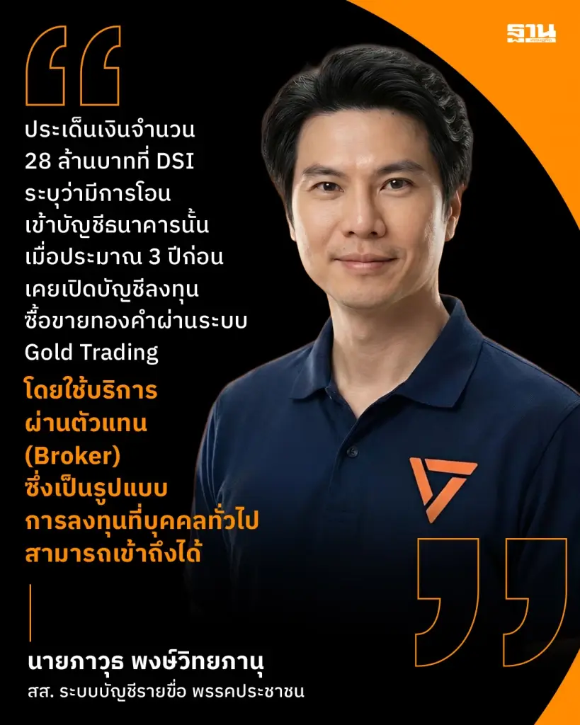 'ภาวุธ' ยันมีไม่เอี่ยว Forex แจงปม DSI พาดพิงเงิน 28 ล้าน เป็นธุรกรรมลงทุนทองที่ขาดทุน