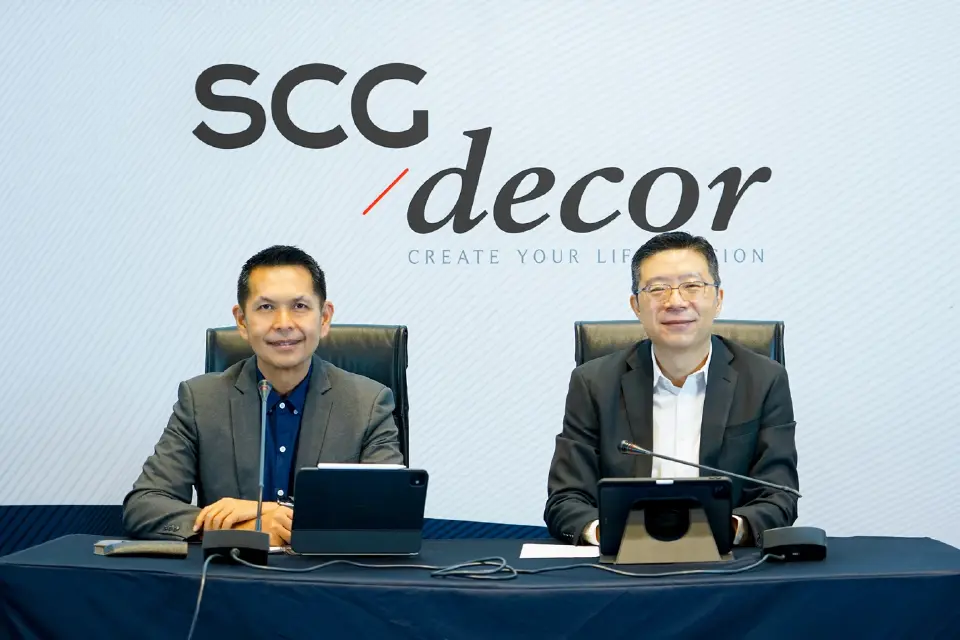 2 ผู้บริหารของ SCGD โดยนายนำพล มลิชัย ประธานเจ้าหน้าที่บริหารและกรรมการผู้จัดการใหญ่ และนายสิทธิชัย สุขกิจประเสริฐ ประธานเจ้าหน้าที่สายงานการเงิน ร่วมกันแถลงข่าว