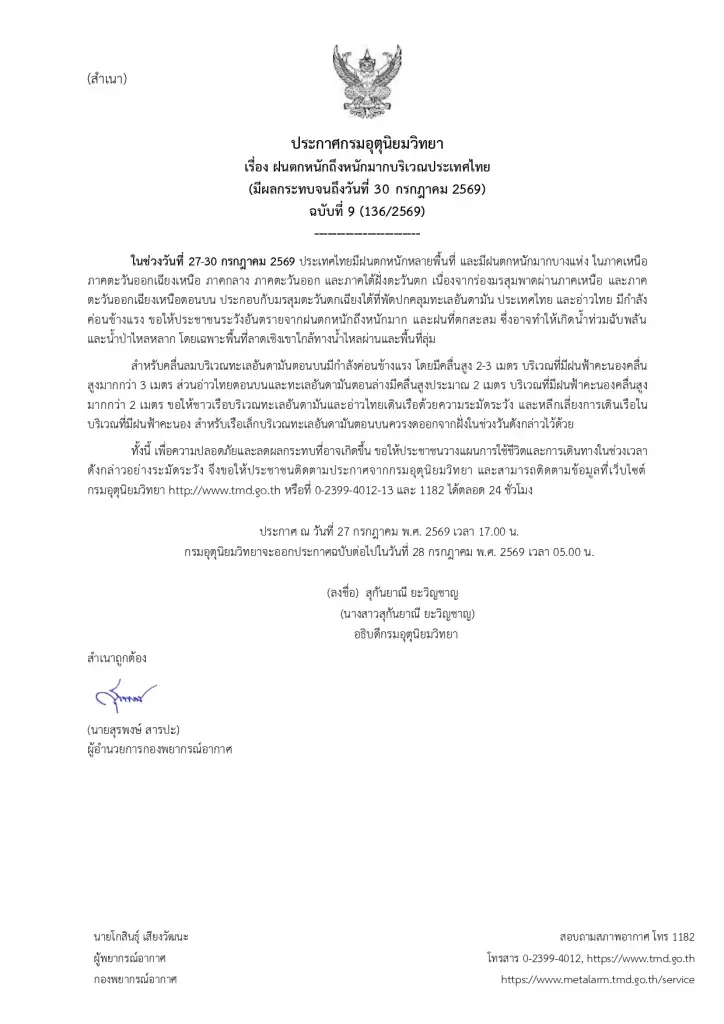 ประกาศกรมอุตุนิยมวิทยา ฉบับที่ 9 