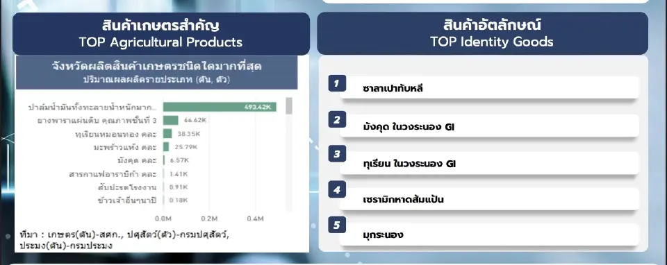 พืชเศรษฐกิจหลัก และสินค้าอัตลักษณ์และสินค้าสิ่งบ่งชี้ทางภูมิศาสตร์ (GI) จ.ระนอง