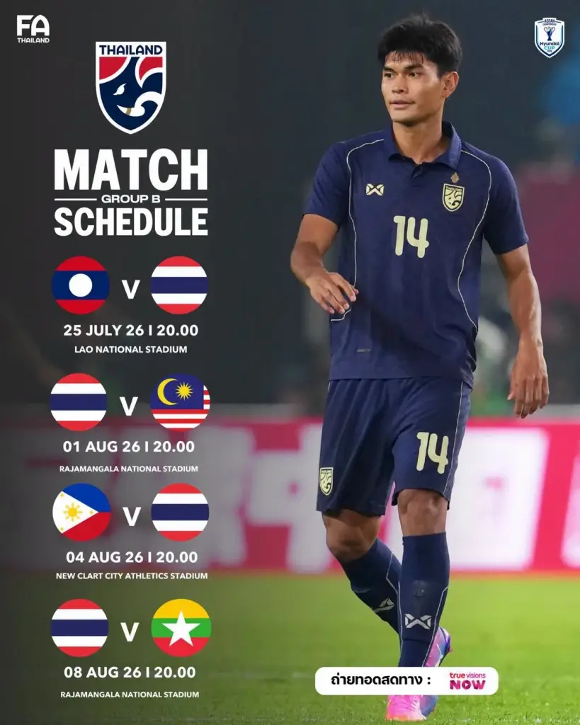 โปรแกรมฟุตบอลชิงแชมป์อาเซียน 2026 รอบแบ่งกลุ่ม กลุ่ม B ของทีมชาติไทย 