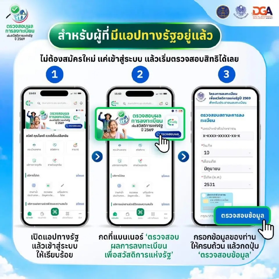 วิธีตรวจสอบผลลงทะเบียนบัตรสวัสดิการแห่งรัฐ 2569 บนแอปทางรัฐ