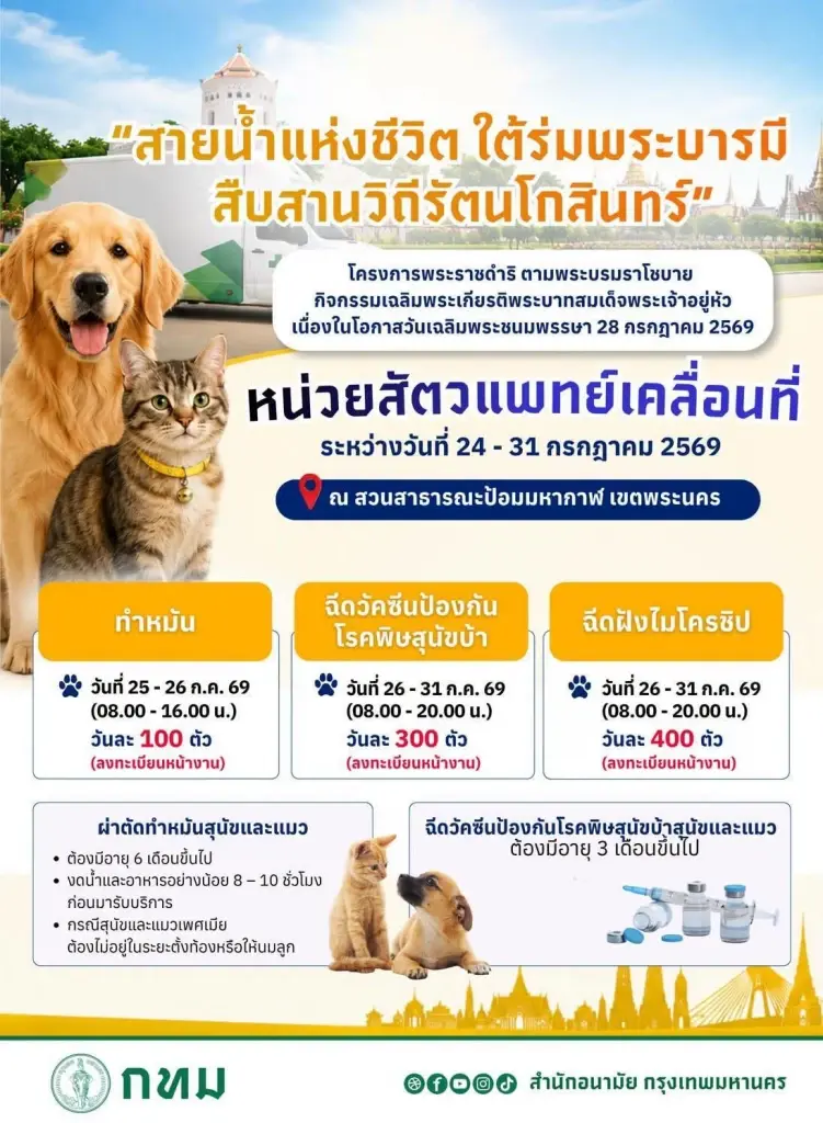 เที่ยวงาน 'สายน้ำแห่งชีวิต' ตรวจสุขภาพฟรี ทำหมันสัตว์เลี้ยงฟรี 2569