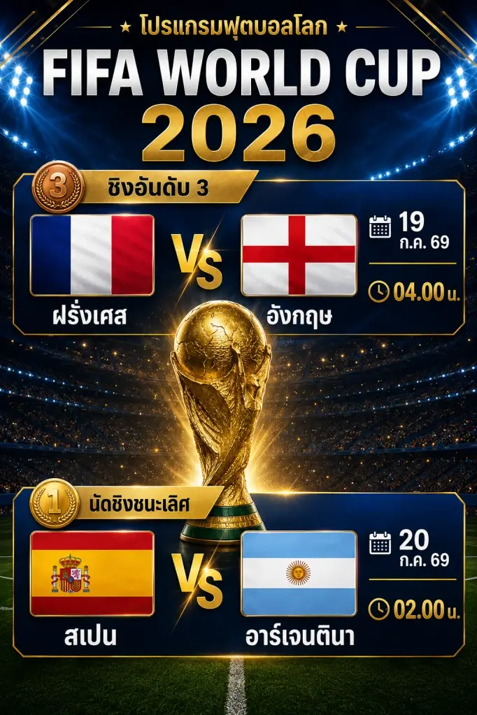 โปรแกรมการแข่งขันฟุตบอลโลก 2026 นัดชิงอันดับ 3 และนัดชิงชนะเลิศ