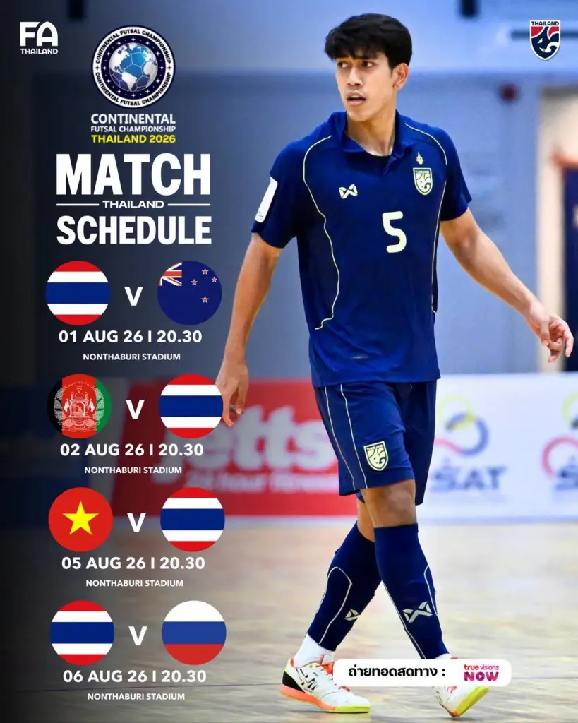 โปรแกรมถ่ายทอดสดฟุตซอลชายทีมชาติไทย รายการ Continental Futsal Championship 2026