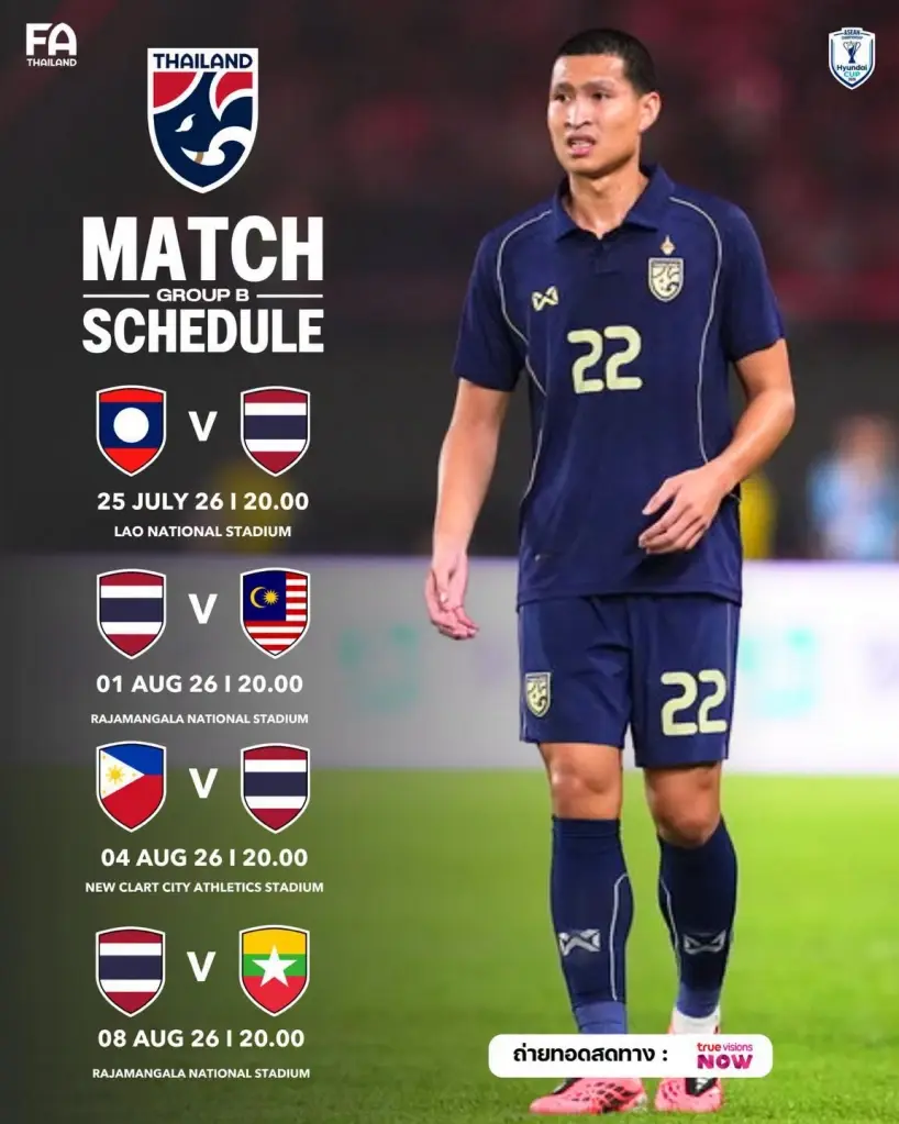 โปรแกรมฟุตบอลชิงแชมป์อาเซียน 2026 รอบแบ่งกลุ่ม กลุ่ม B ของทีมชาติไทย 