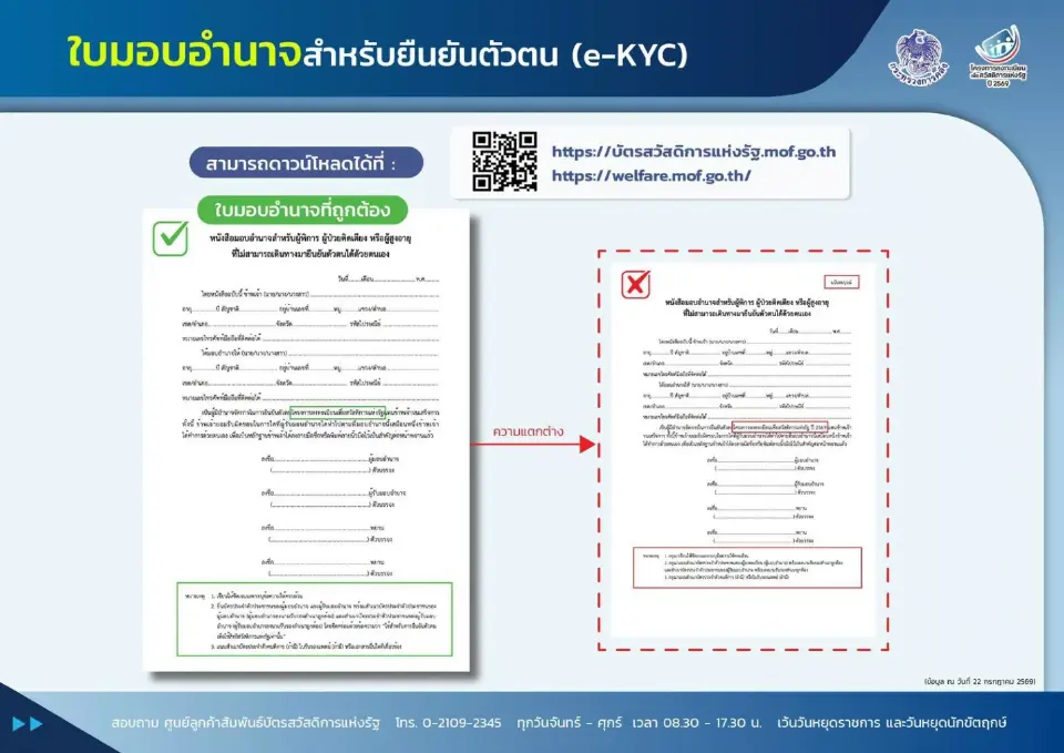 เปิดแบบฟอร์มหนังสือมอบฉันทะลงทะเบียนบัตรสวัสดิการแห่งรัฐ 2569