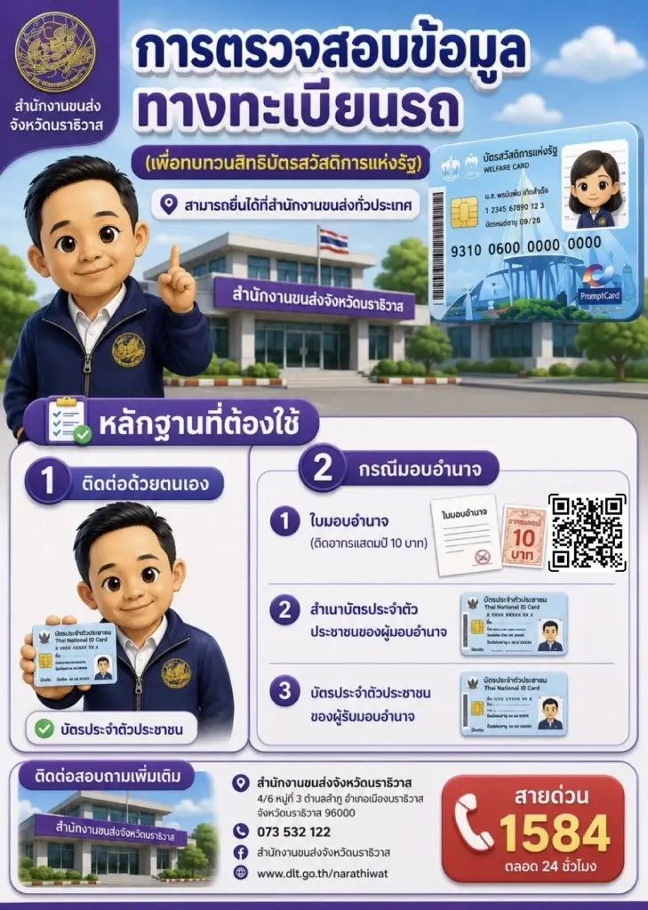 การตรวจสอบข้อมูลทะเบียนรถ ยื่นอุทธรณ์ บัตรสวัสดิการแห่งรัฐ