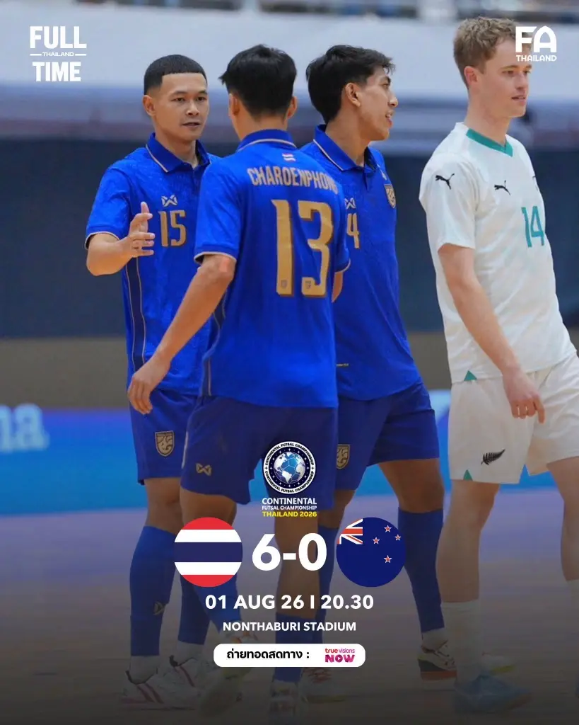 จบเกม ทีมชาติไทย ชนะ นิวซีแลนด์ 6-0 