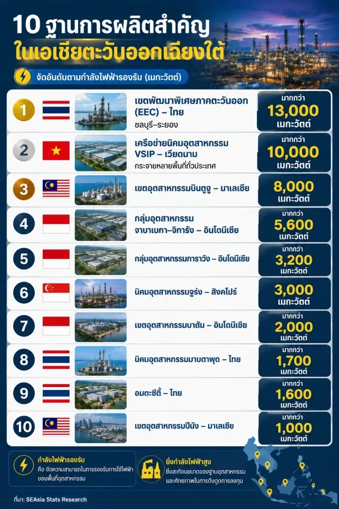 EEC ไทยขึ้นเบอร์ 1 ฐานการผลิตอาเซียน กำลังไฟฟ้ารองรับกว่า 13,000 MW