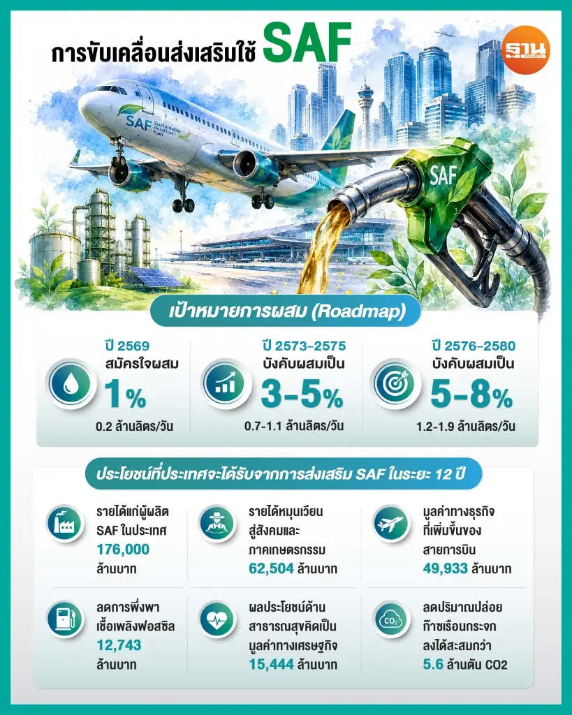 สนพ.กางโรดแมป SAF ดันไทยฮับพลังงานสะอาด 'การบินสีเขียว'