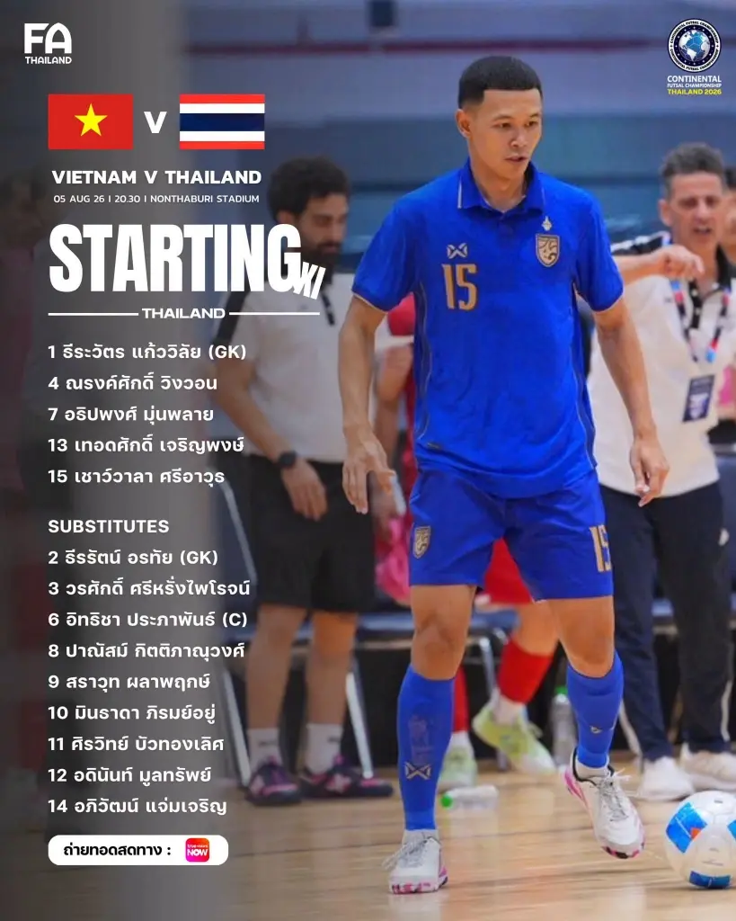 รายชื่อไลน์อัพ 5 คนแรก ทีมชาติไทย พบ ทีมชาติเวียดนาม
