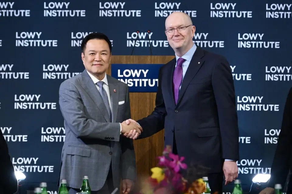 Dr. Michael Fullilove ผู้อำนวยการบริหารสถาบัน Lowy ให้การต้อนรับ นายอนุทิน ชาญวีรกูล นายกรัฐมนตรีของไทย 