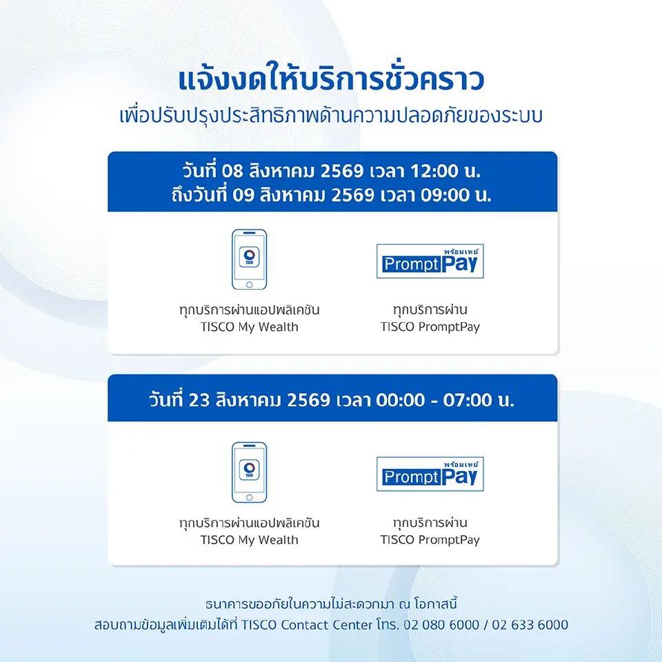 เช็ก 8 ธนาคารปิดปรับปรุงระบบ 20-23 ส.ค.69 บริการไหนใช้ไม่ได้
