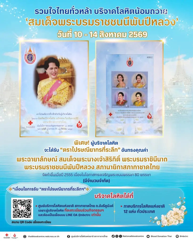 รวมใจไทยทั่วหล้า บริจาคโลหิตน้อมถวาย ‘สมเด็จพระบรมราชชนนีพันปีหลวง’