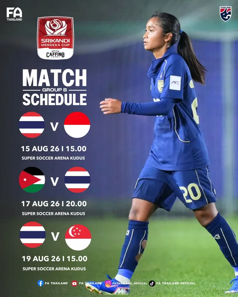 โปรแกรมการแข่งขันของ ฟุตบอลหญิงทีมชาติไทย รุ่นอายุไม่เกิน 17 ปี ในรายการ Srikandi Merdeka CUP 2026 รอบแบ่งกลุ่ม 