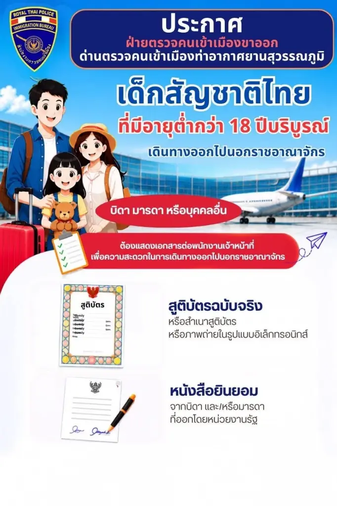 ตม.สนามบิน ออกกฏใหม่เด็กไทย ต่ำกว่า 18 ปี เดินทางออกนอกประเทศ ต้องแสดงสูติบัตร หนังสือยินยอม