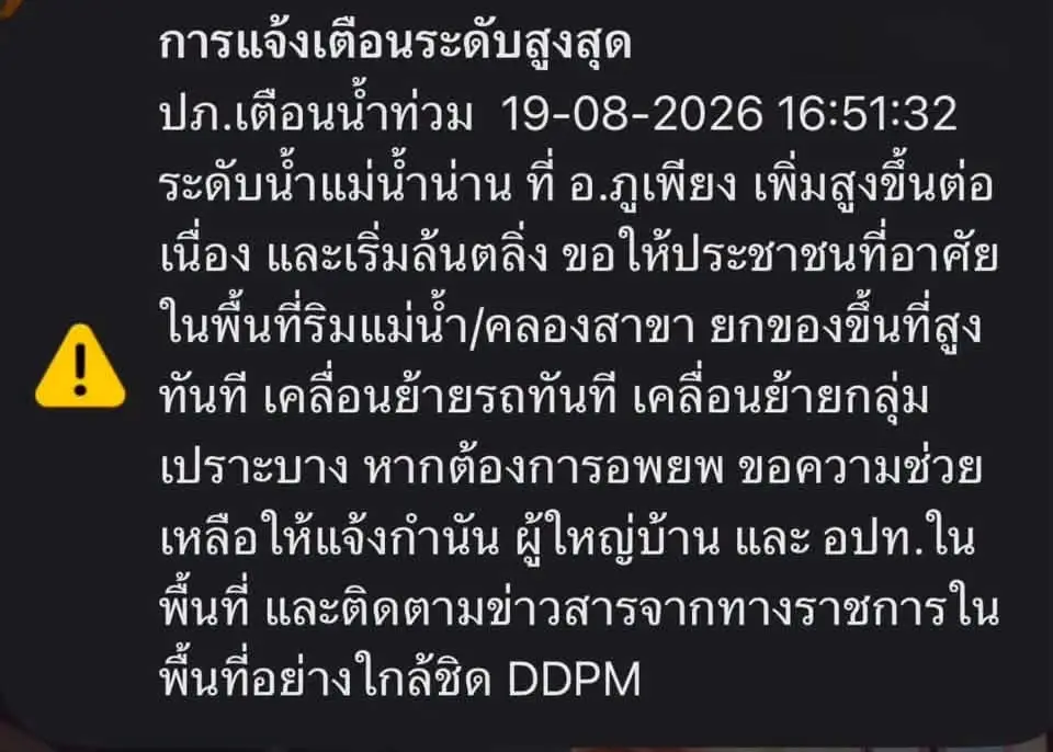 แจ้งเตือนน้ำท่วม ในพื้นที่ อ.ภูเพียง จ.น่าน