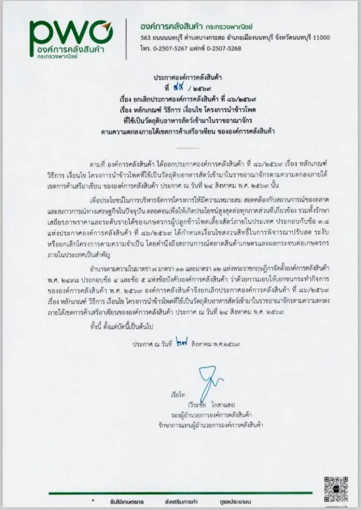ประกาศยกเลิกนำเข้าโพด กรอบการค้าเสรีอาเซียน ปริมาณ 6 แสนตัน