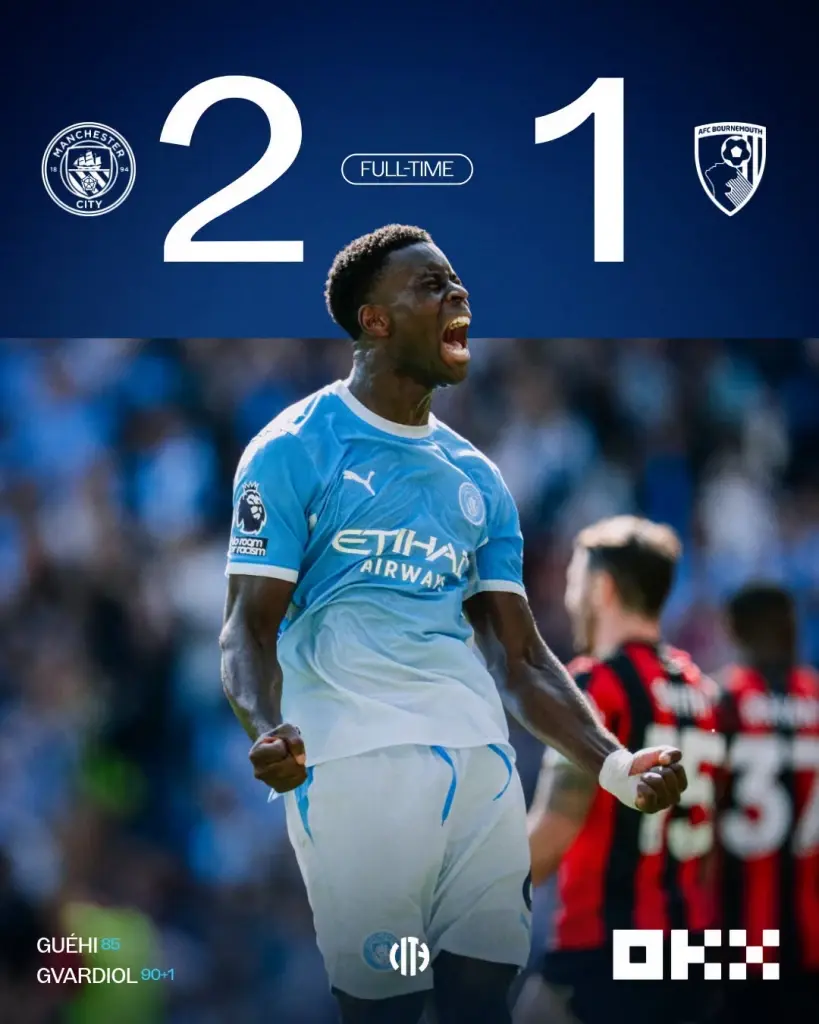แมนฯซิตี้ ชนะ บอร์นมัธ 2-1 