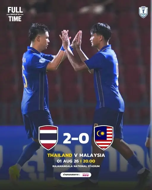 จบเกม 90 นาที ไทย ชนะ มาเลเซีย 2-0 