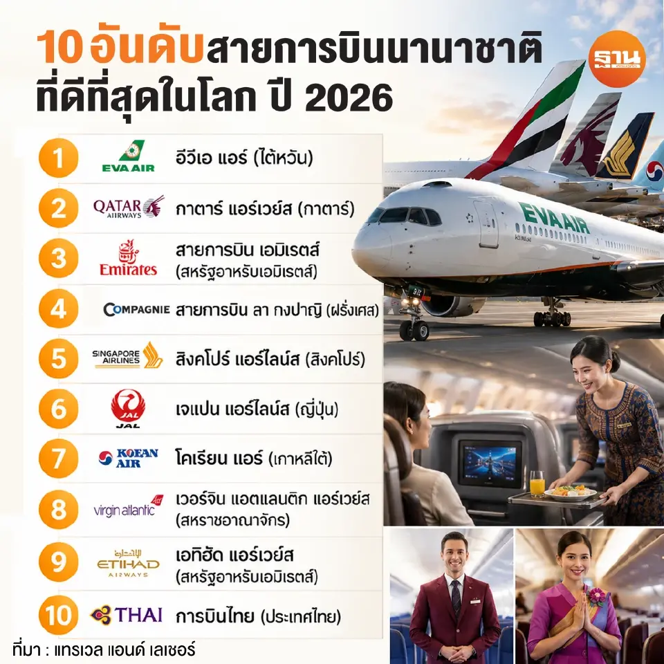10 อันดับสายการบินนานาชาติดีที่สุดในโลก 2026