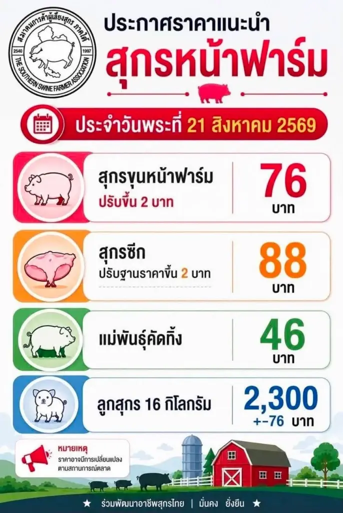 วันพรุ่งนี้ หมูหน้าฟาร์มขยับ 2 บาท ผู้เลี้ยงจี้รัฐปล่อยราคาตามกลไกตลาด