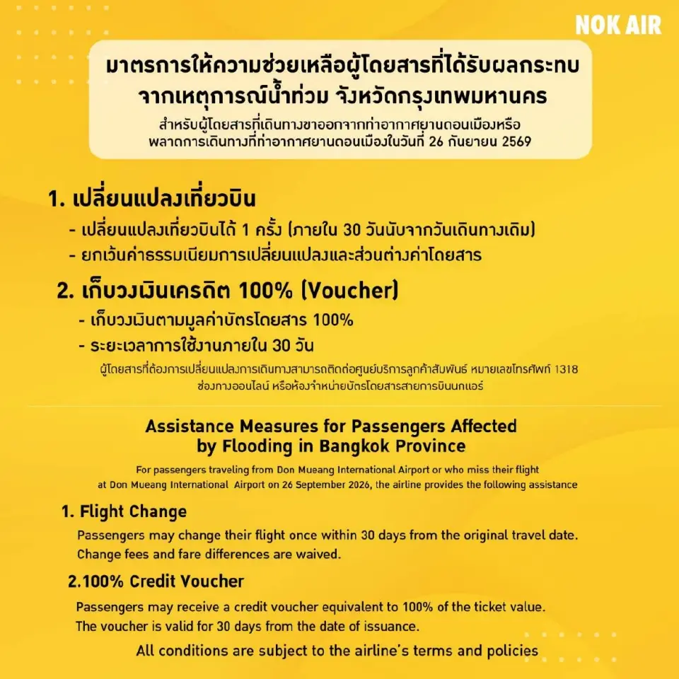มาตราการช่วยเหลือผู้โดยสาร สายการบินนกแอร์