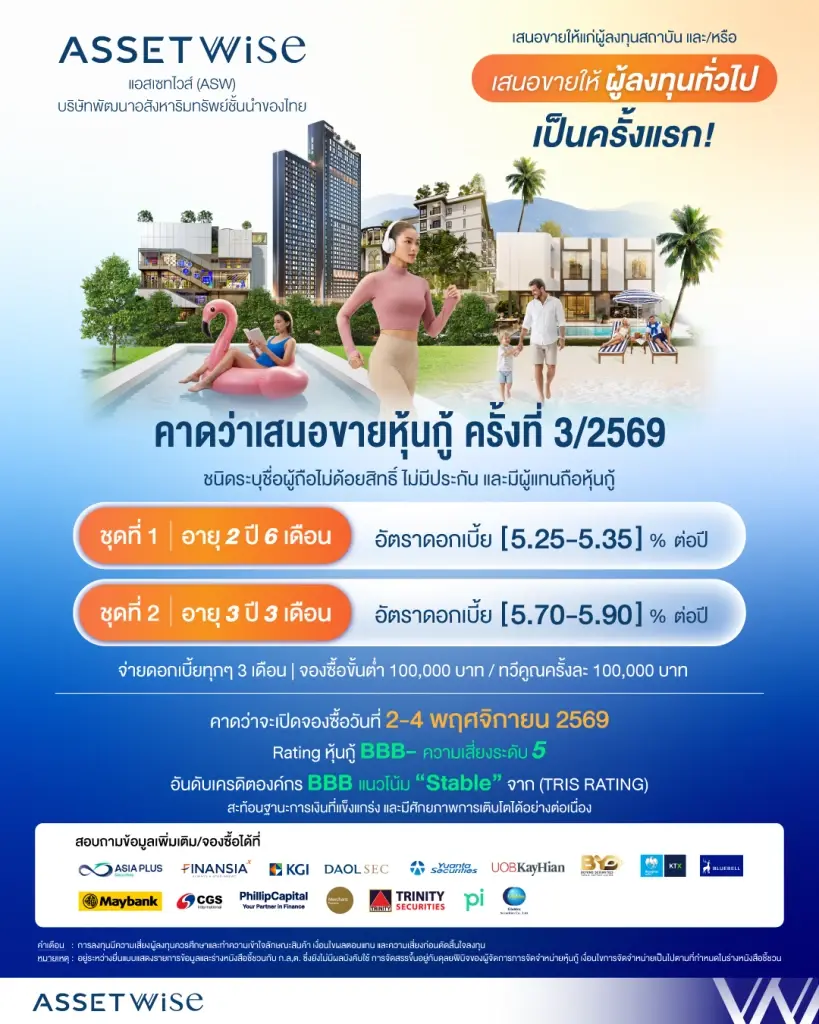 ASW เปิดขายหุ้นกู้ประชาชนครั้งแรก ชูดอกเบี้ยสูงสุด 5.90% ลุ้นจอง 2-4 พ.ย.
