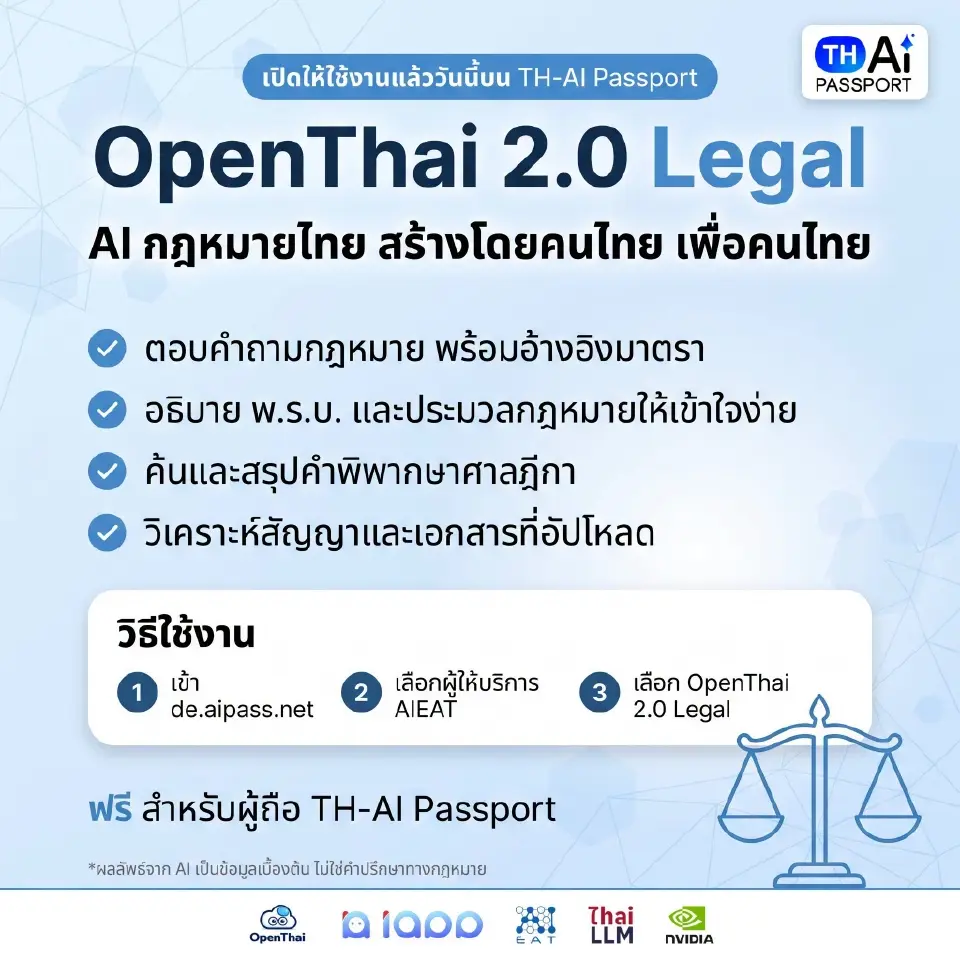เปิดใช้ OpenThai 2.0 Legal AI ถาม-ตอบกฎหมายไทย ผ่าน TH-AI Passport