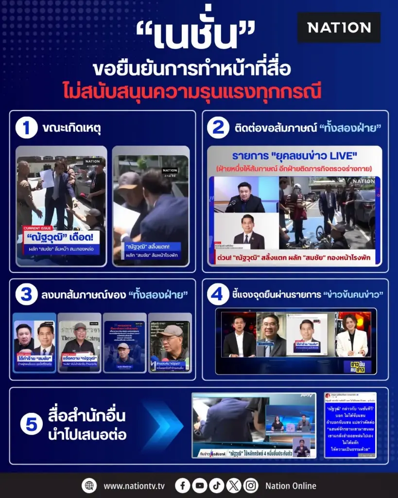 “เนชั่น” ยืนยันการทำหน้าที่สื่อ ไม่สนับสนุนความรุนแรงทุกกรณี