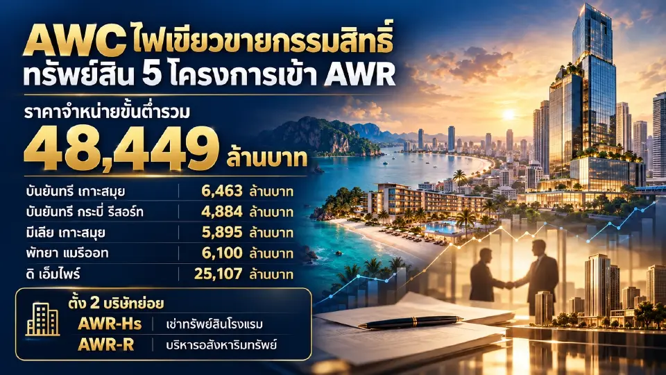 AWC ไฟเขียวขายกรรมสิทธิ์ทรัพย์สิน 5 โครงการเข้า AWR ขั้นต่ำ 4.84 หมื่นล้านบาท ตั้ง 2 บริษัทย่อยเช่าและบริหารอสังหาฯ