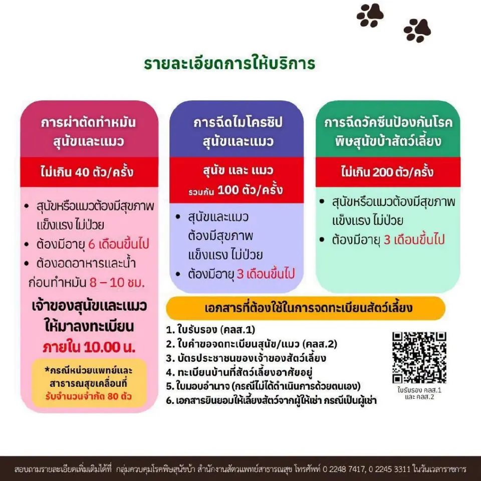 เงื่อนไขการนำสัตว์เลี้ยงมารับบริการทำหมัน