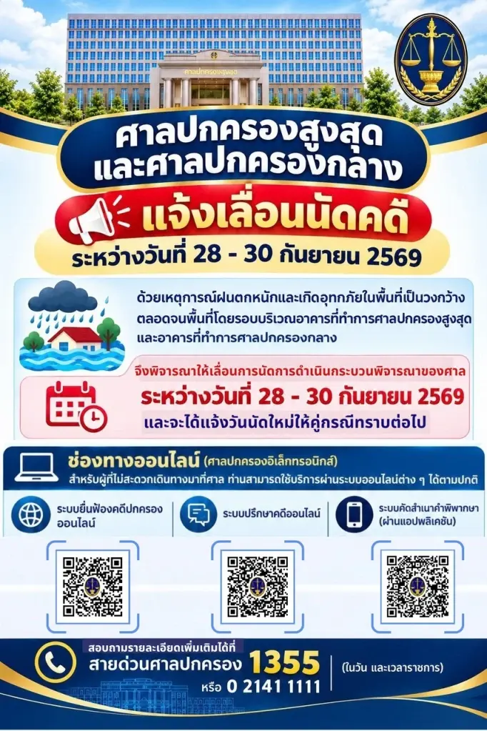 ศาลปกครองประกาศเลื่อนนัดคดี 28-30 ก.ย. เซ่นพิษน้ำท่วม แจ้งวันใหม่ภายหลัง
