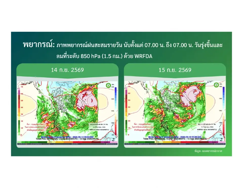 กรมอุตุนิยมวิทยาเตือน 8–13 ก.ย. ฝนหนักถึงหนักมากหลายพื้นที่ กทม.–ปริมณฑลเฝ้าระวัง 